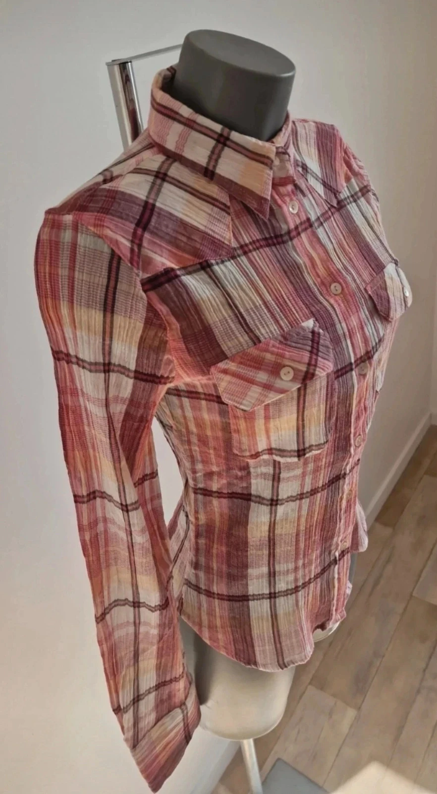 Chemise Mango à carreaux rouge/beige T36 – neuve avec étiquette (modèle rare) – photo 4
